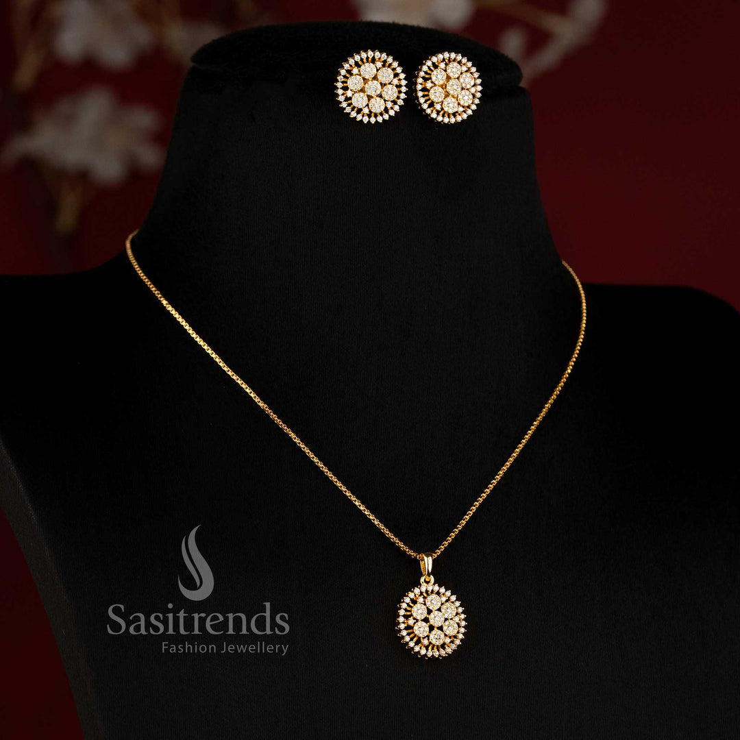 24K Micro Gold Plated American Diamond Crown Pendant Necklace Set with 18-Inch Chain - Sasitrends