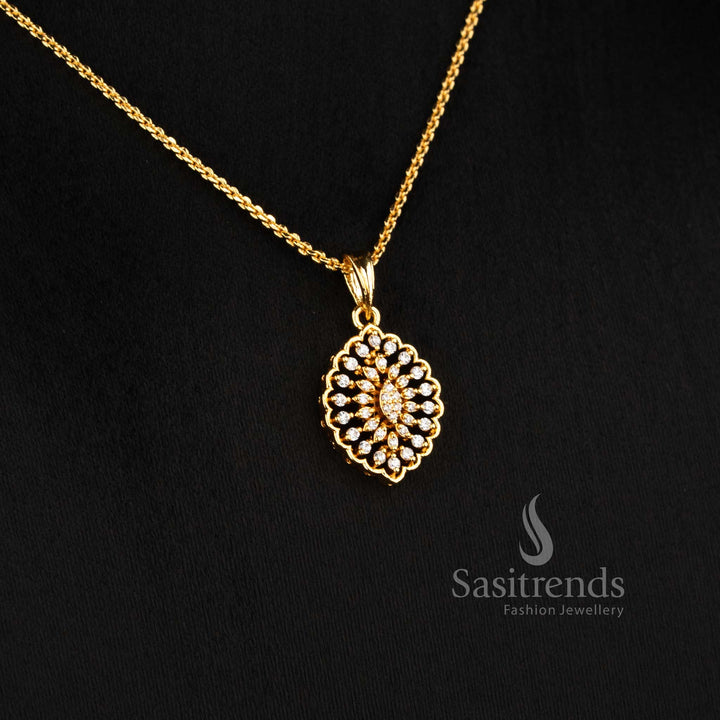 Crown AD Stone Micro Gold Pendant Set with 18-Inch Chain and Matching Stud Earrings - Sasitrends