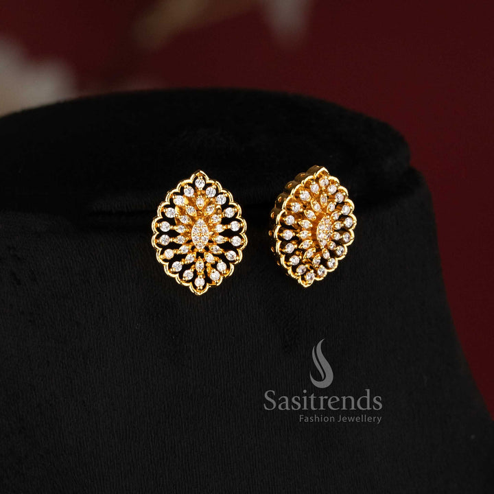 Crown AD Stone Micro Gold Pendant Set with 18-Inch Chain and Matching Stud Earrings - Sasitrends