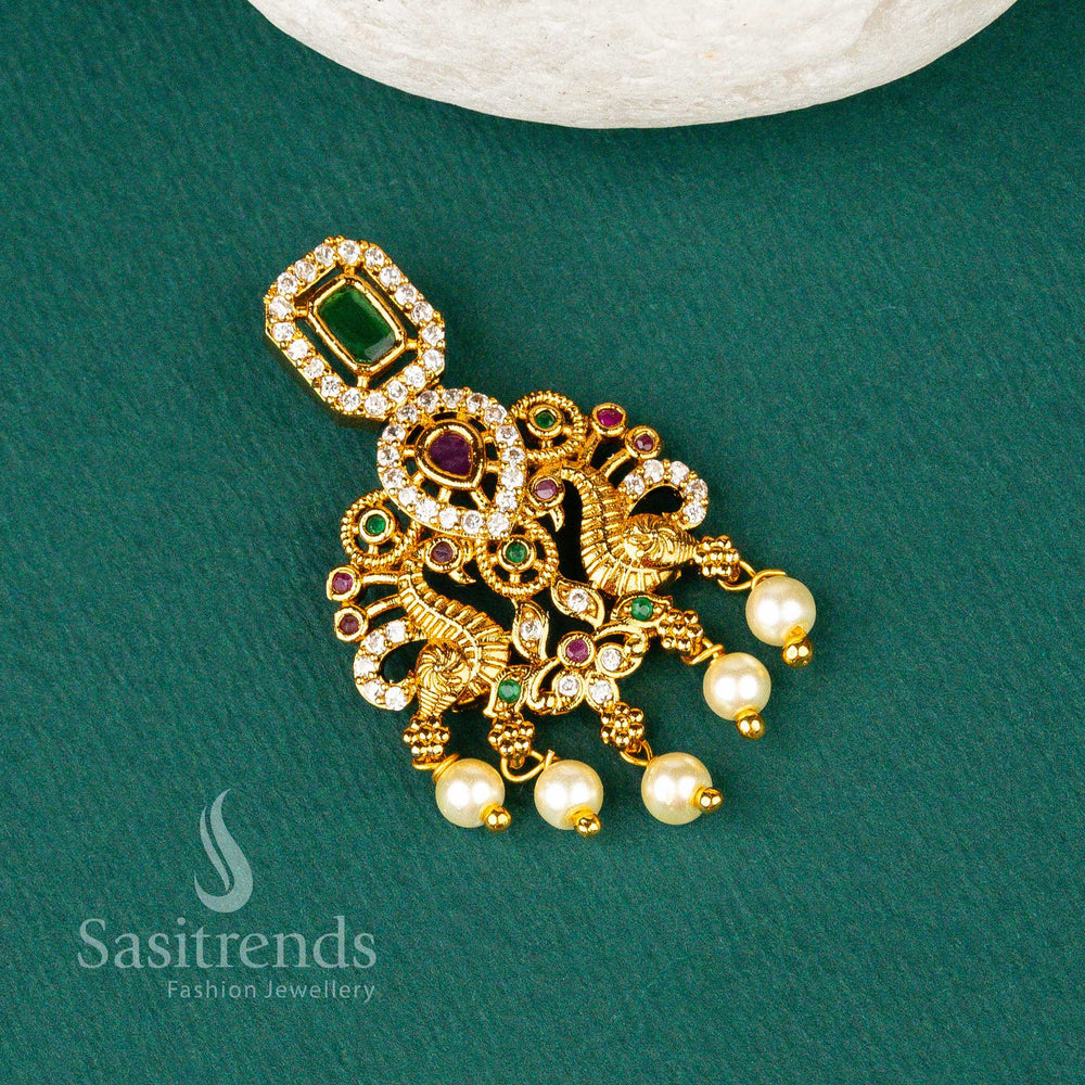 Temple Wear Micro Gold Plated Peacock Designer Rectangle AD Stone Studded Saitrends Online Shopping