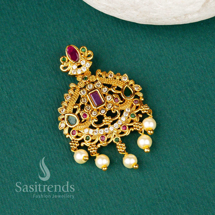 Beautiful Traditional Matt Gold Plated Flower Peacock Head Designer Pearl Hanging Pendant Sasitrends Online Shopping