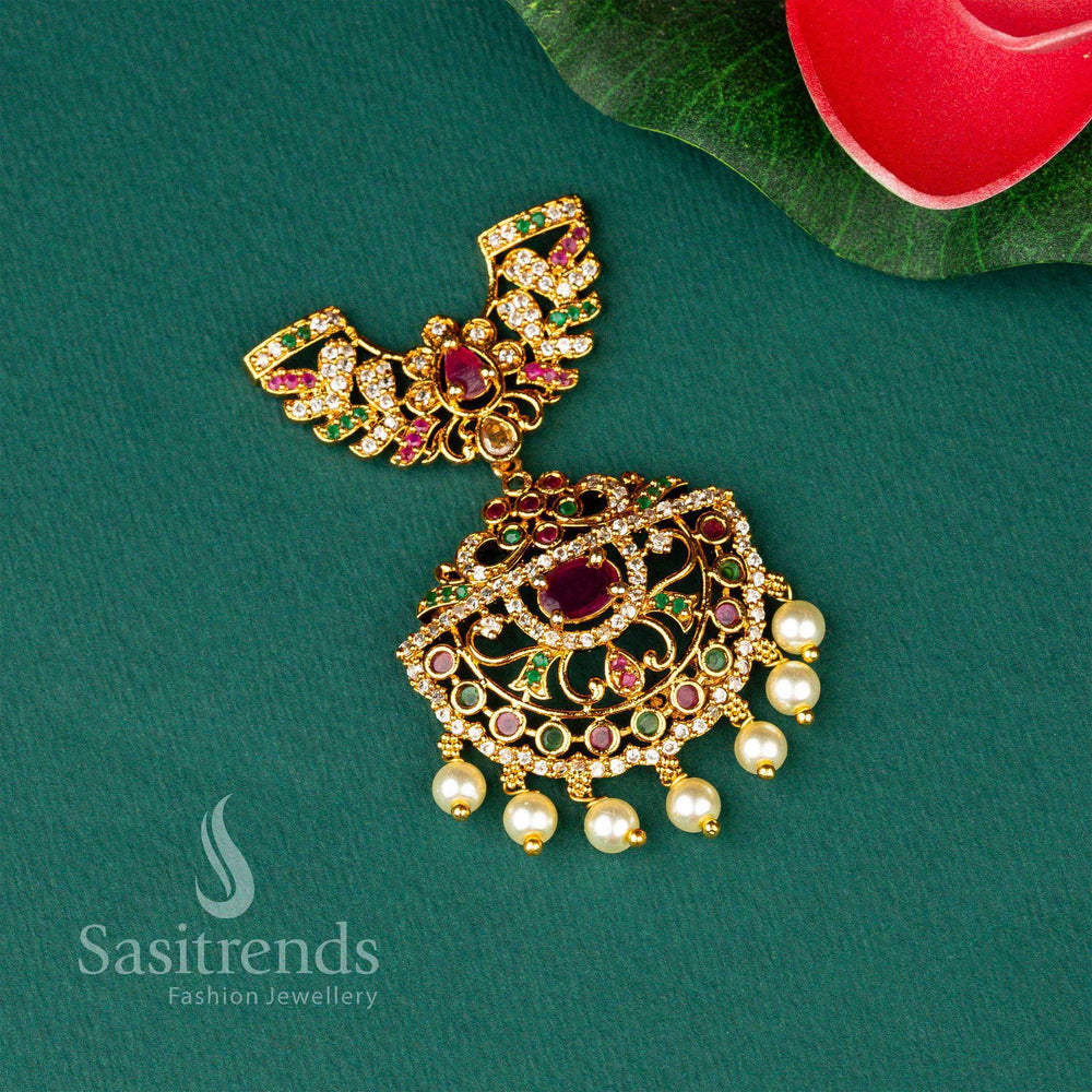 Trendy Elegant Matt Gold Plated Floral Designer Multi AD Stone Three Hook Pendant Sasitrends Online Shopping