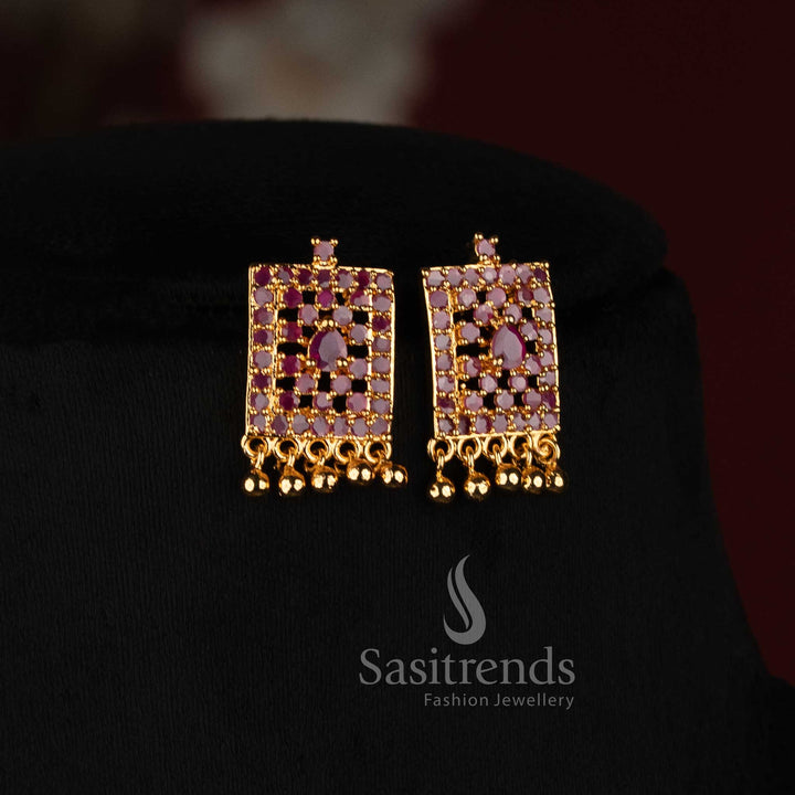 Micro Gold Plated Rectangular American Diamond Necklace Set with Matching Earrings - Sasitrends