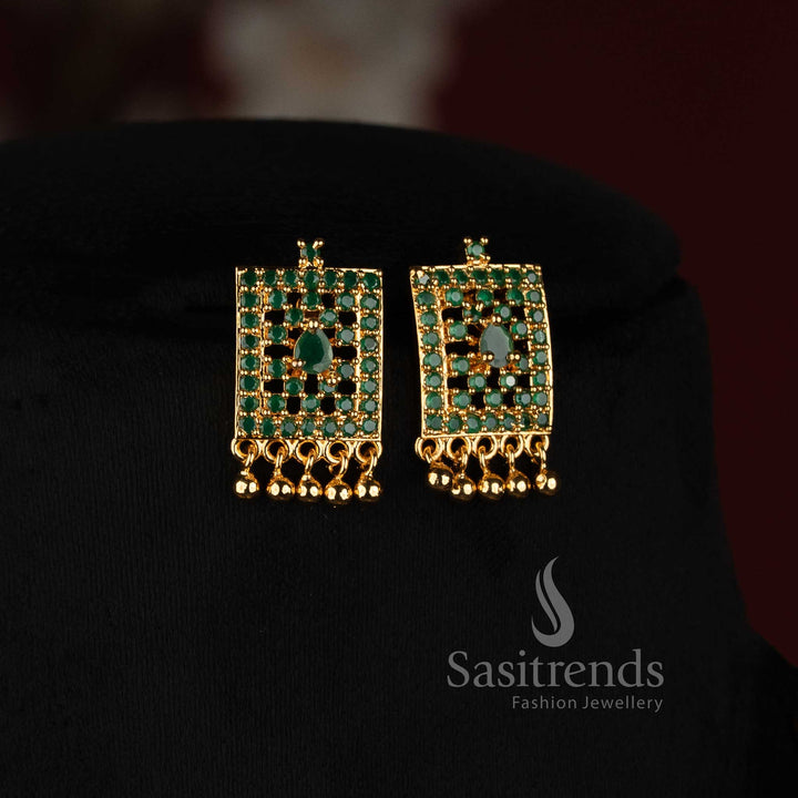 Micro Gold Plated Rectangular American Diamond Necklace Set with Matching Earrings - Sasitrends