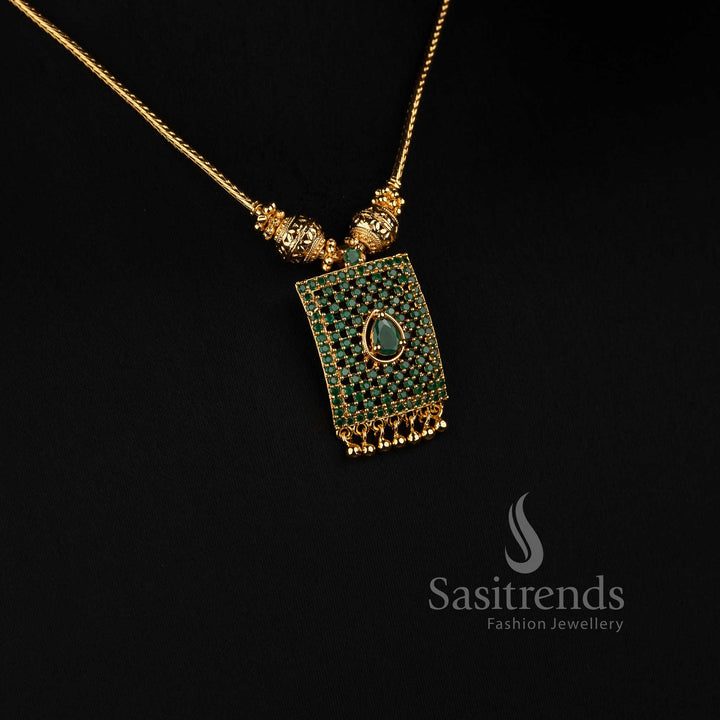 Micro Gold Plated Rectangular American Diamond Necklace Set with Matching Earrings - Sasitrends