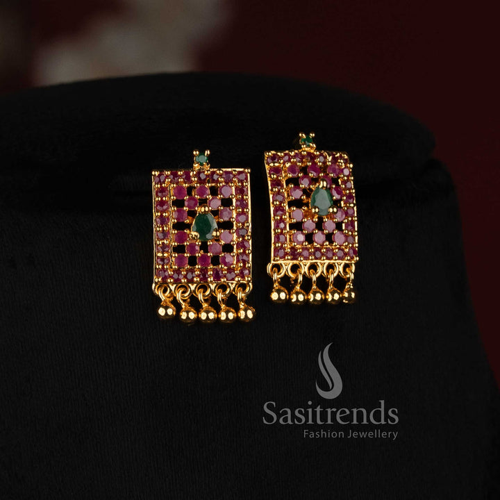 One Gram Micro Gold Plated AD Necklace Set for Sarees and Traditional Wear - Sasitrends