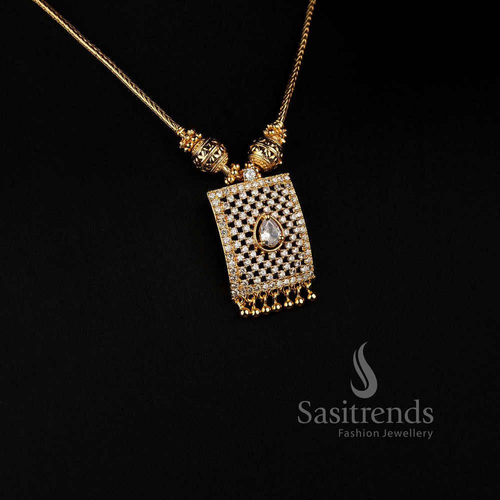 Elegant Micro Gold Plated Rectangular American Diamond Necklace Set with Matching Earrings - Sasitrends