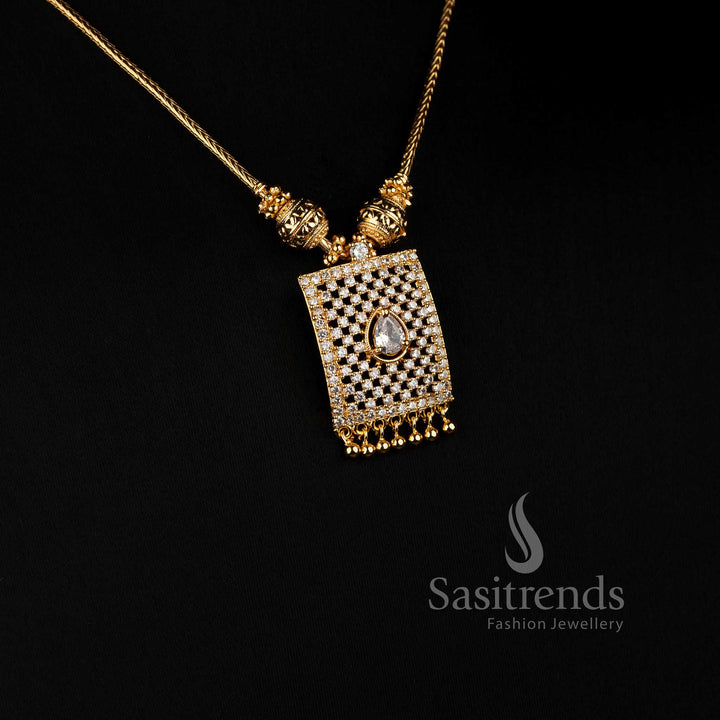 Elegant Micro Gold Plated Rectangular American Diamond Necklace Set with Matching Earrings - Sasitrends