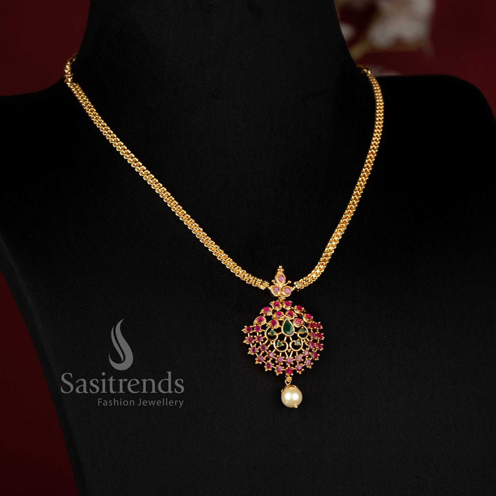 Beautiful Micro Gold Plated Floral Cluster American Diamond Pearl Necklace for Women - Sasitrends