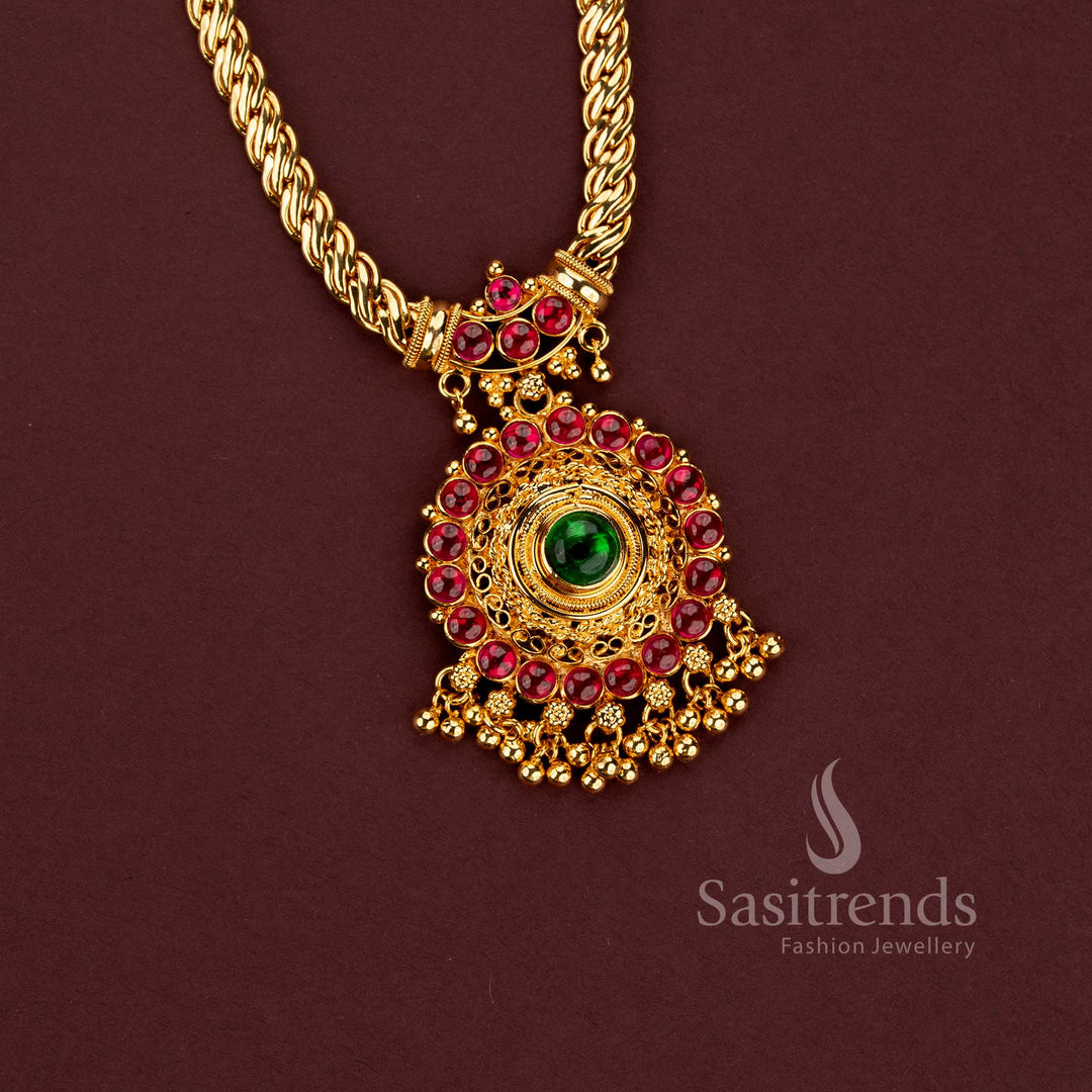 One Gram Micro Gold Plated AD Stone Pendant Rope Chain Necklace for Women - Sasitrends