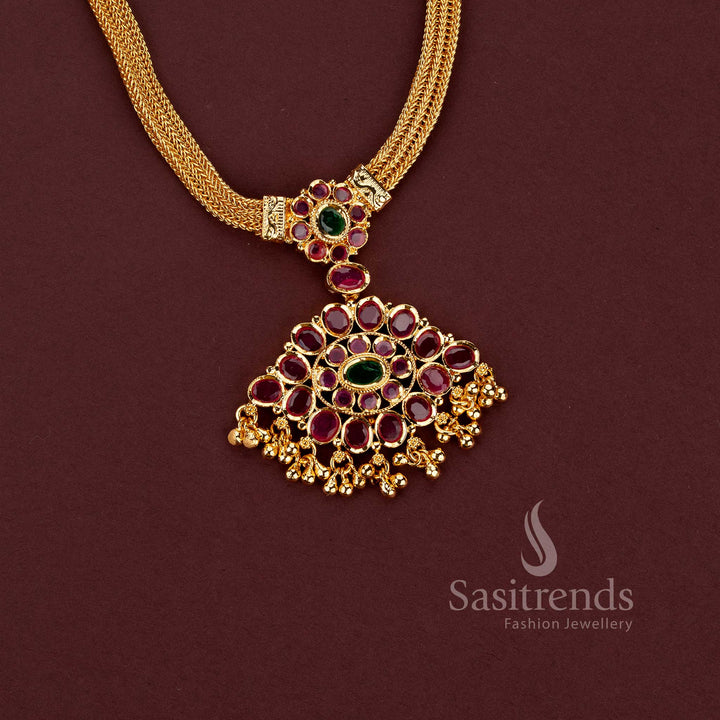 24K One Gram Micro Gold Plated AD Stone Medallion Necklace for Festive Wear - Sasitrends