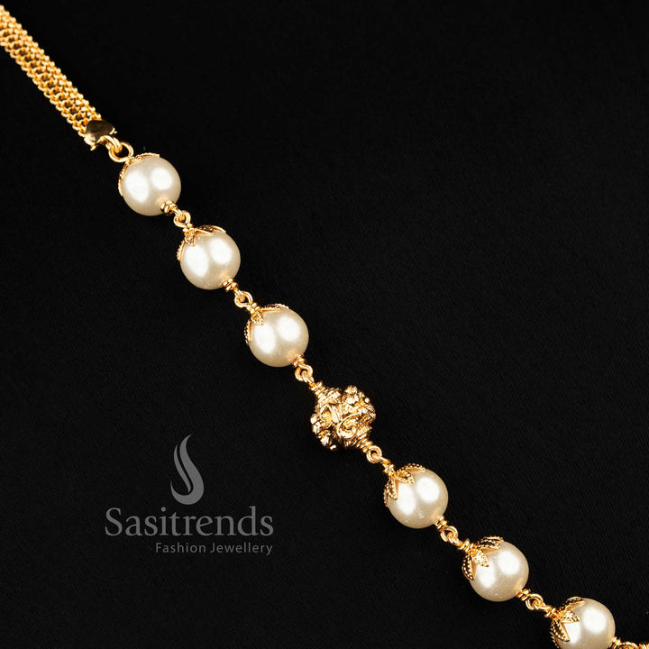 One Gram Micro Gold Plated Grand Pearl Necklace with Floral Golden Balls Online Shopping - Sasitrends
