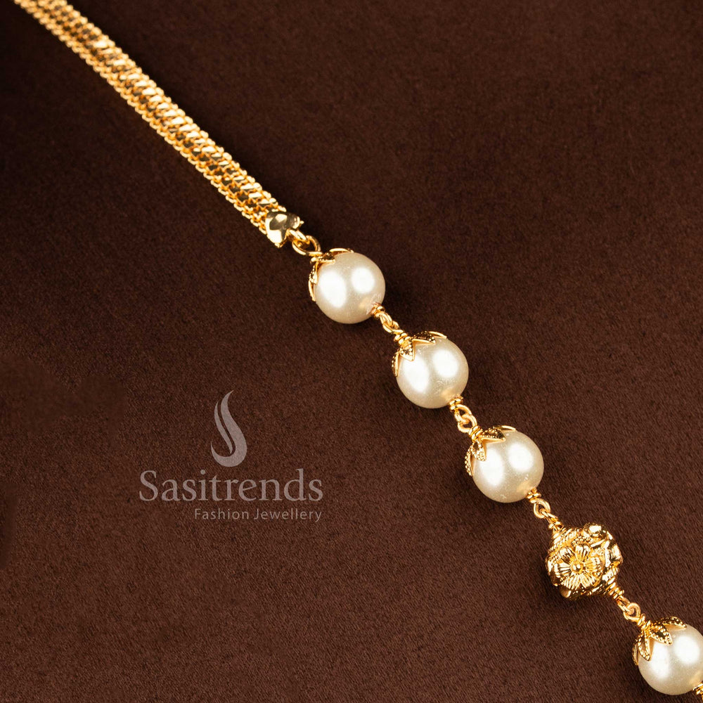  1 Gram Micro Gold Plated Grand Pearl Necklace with Floral Golden Balls Online Shopping - Sasitrends 