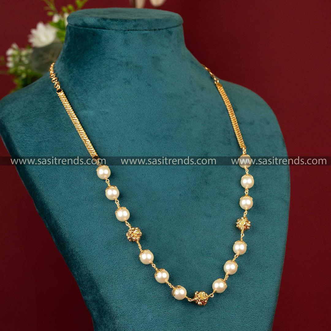  1 Gram Micro Gold Plated Grand Pearl Necklace with Floral Golden Balls Online Shopping - Sasitrends