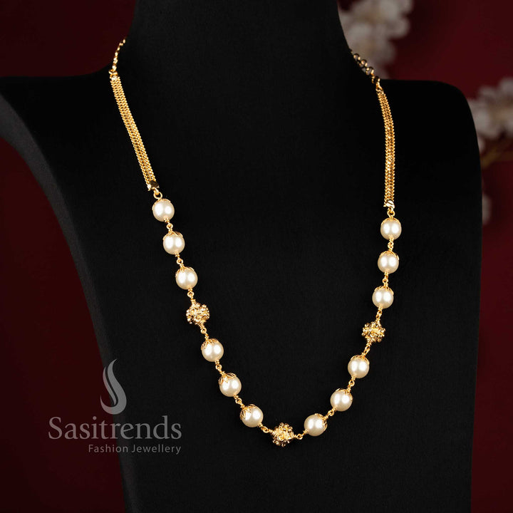  1 Gram Micro Gold Plated Grand Pearl Necklace with Floral Golden Balls Online Shopping - Sasitrends 