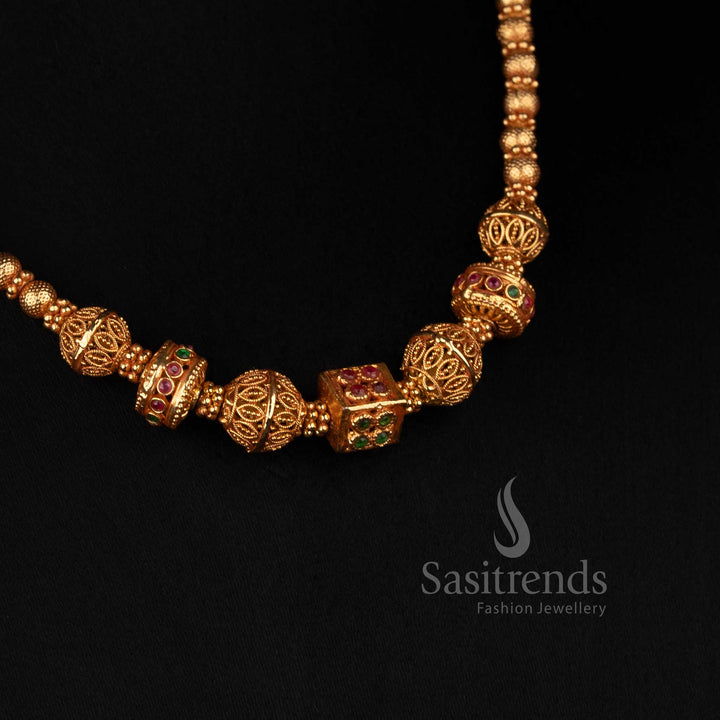 Traditional Micro Gold Plated Filigree Beaded Long Necklace for Women - Sasitrends