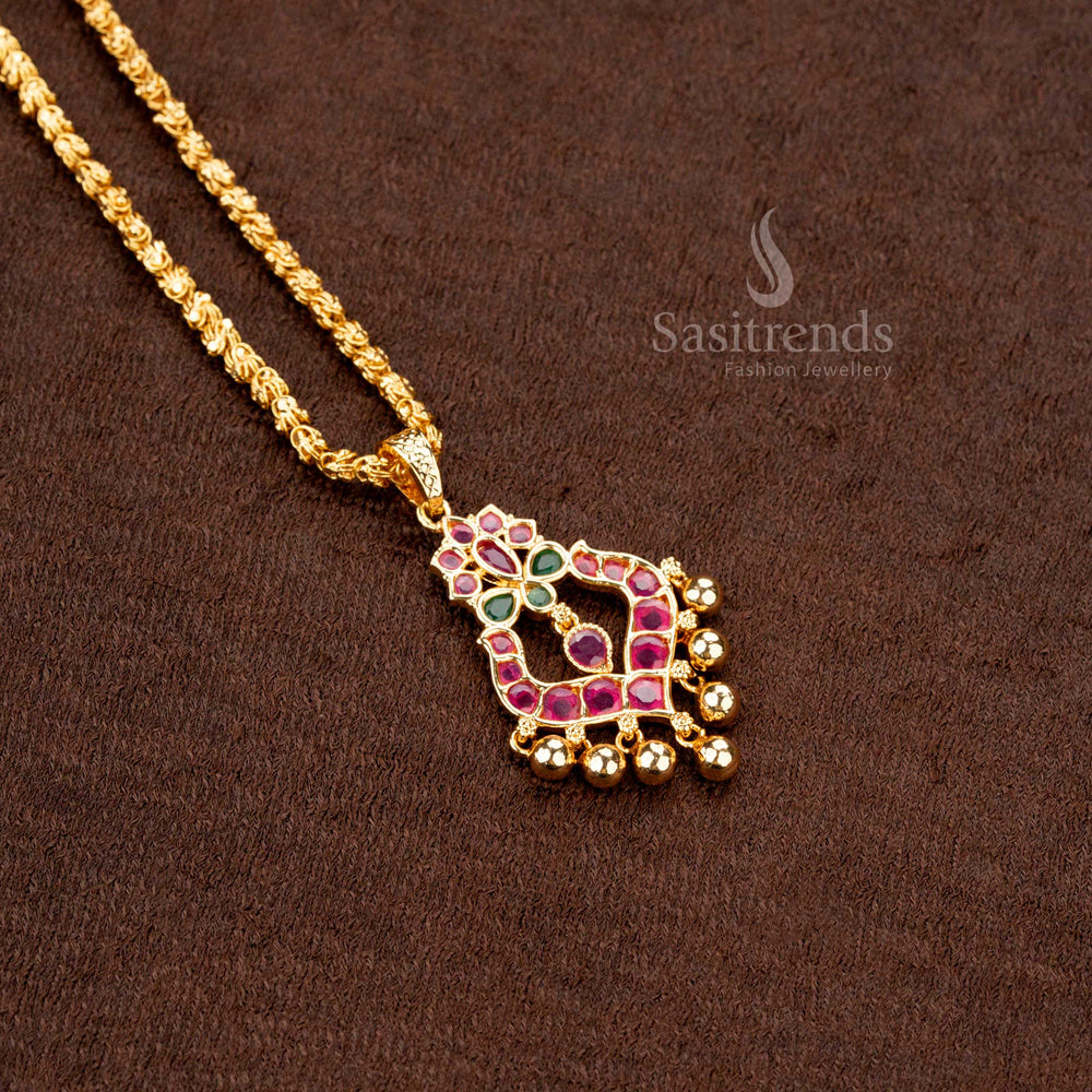 24 Carat Pure Gold Plated AD Stone Studded Temple Necklace for Sarees