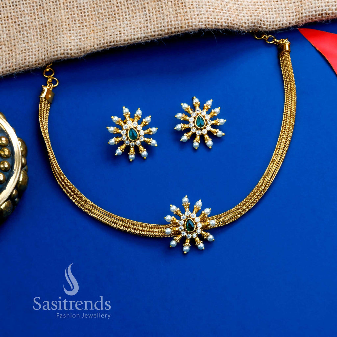 Latest Temple Matte Gold Plated Floral Motif Choker Jewellery Set  Traditional Wear Jewellery