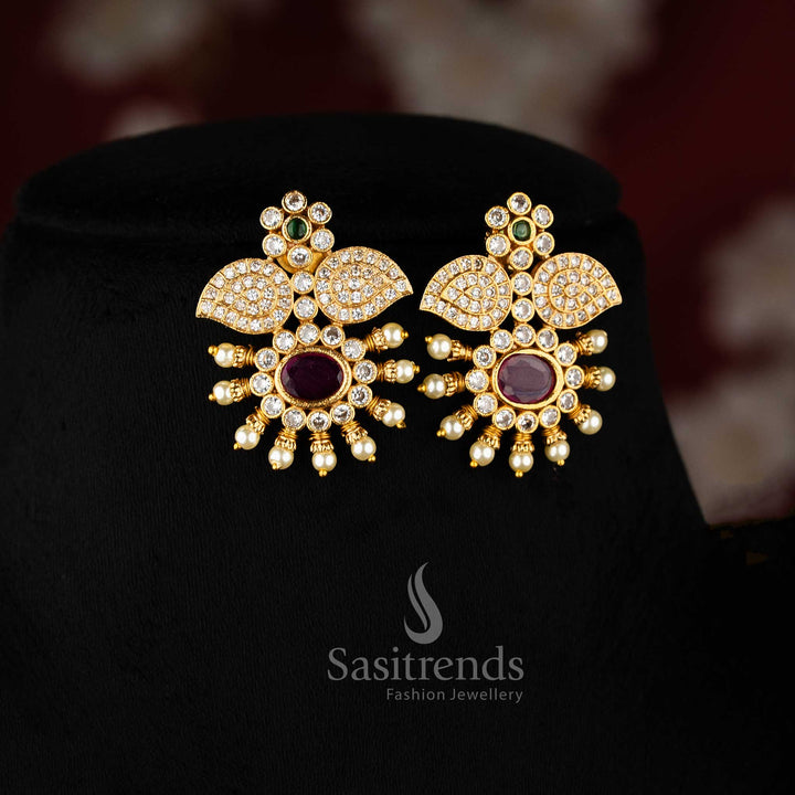 Vibrant multi-colour floral pendant choker jewellery set in matte gold, reflecting rich temple – Sasitrends