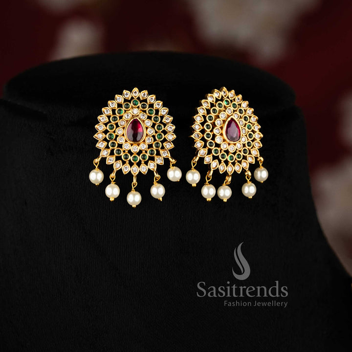 Vibrant matte gold plated choker with multi-shade floral carvings, exuding ethnic charm and temple-style grandeur – Sasitrends