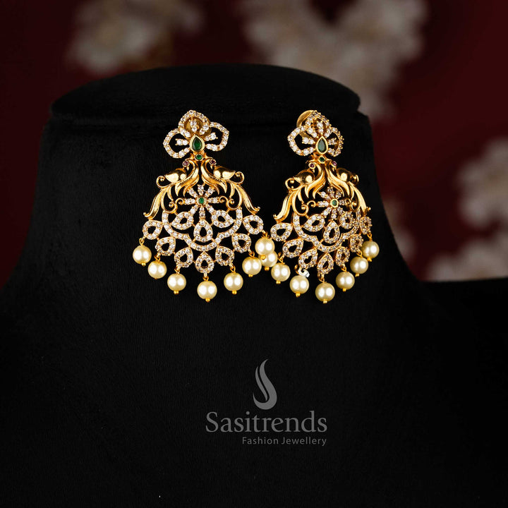 Temple Attigai matte gold tone jewellery set with sparkling CZ stone accents  – Sasitrends