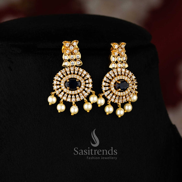Stunning blue Attigai choker with temple-style floral pendant and matte gold finish – ideal for festive saree looks – Sasitrends