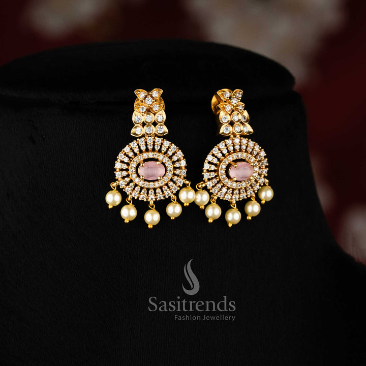 Stunning pink Attigai choker with temple-style floral pendant and matte gold finish – ideal for festive saree looks – Sasitrends