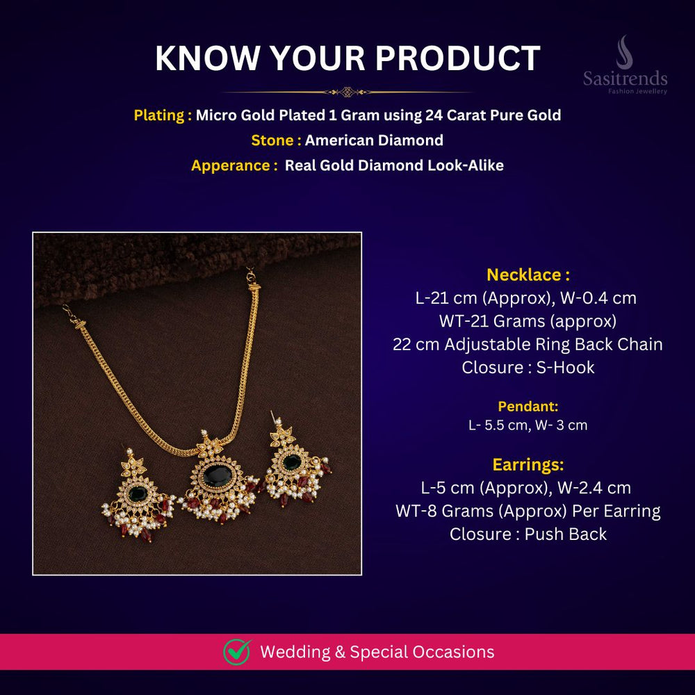 Micro Gold Plated AD Necklace Jewellery set measurement image - Sasitrends 