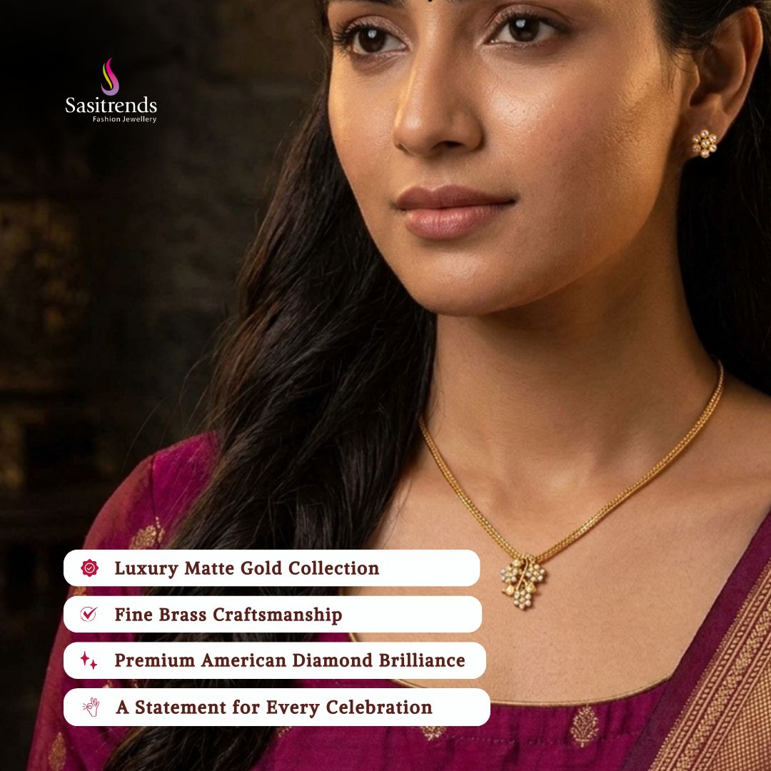 Premium micro gold plated american diamond necklace set model image - Sasitrends     