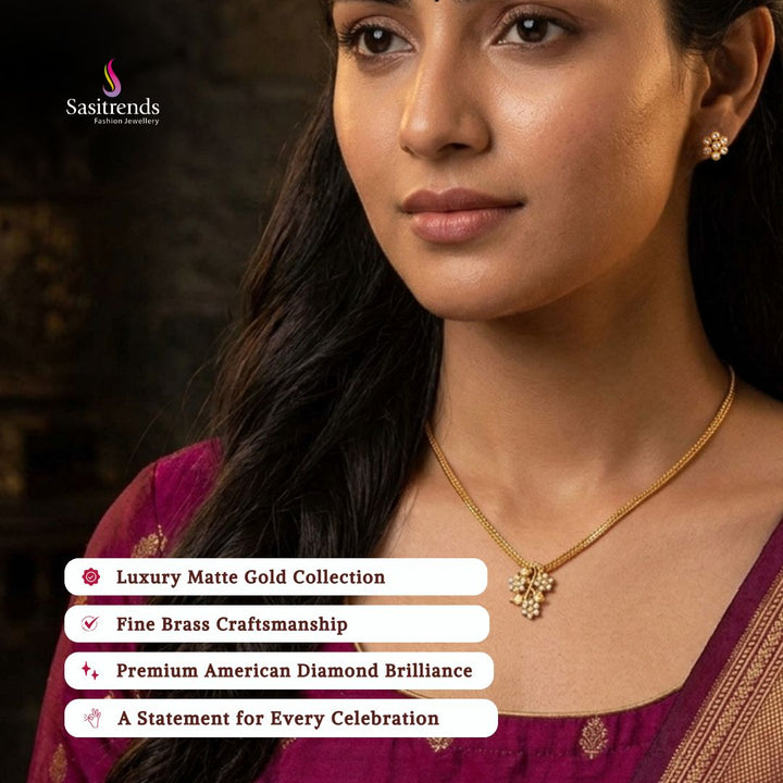 Premium micro gold plated american diamond necklace set model image - Sasitrends     