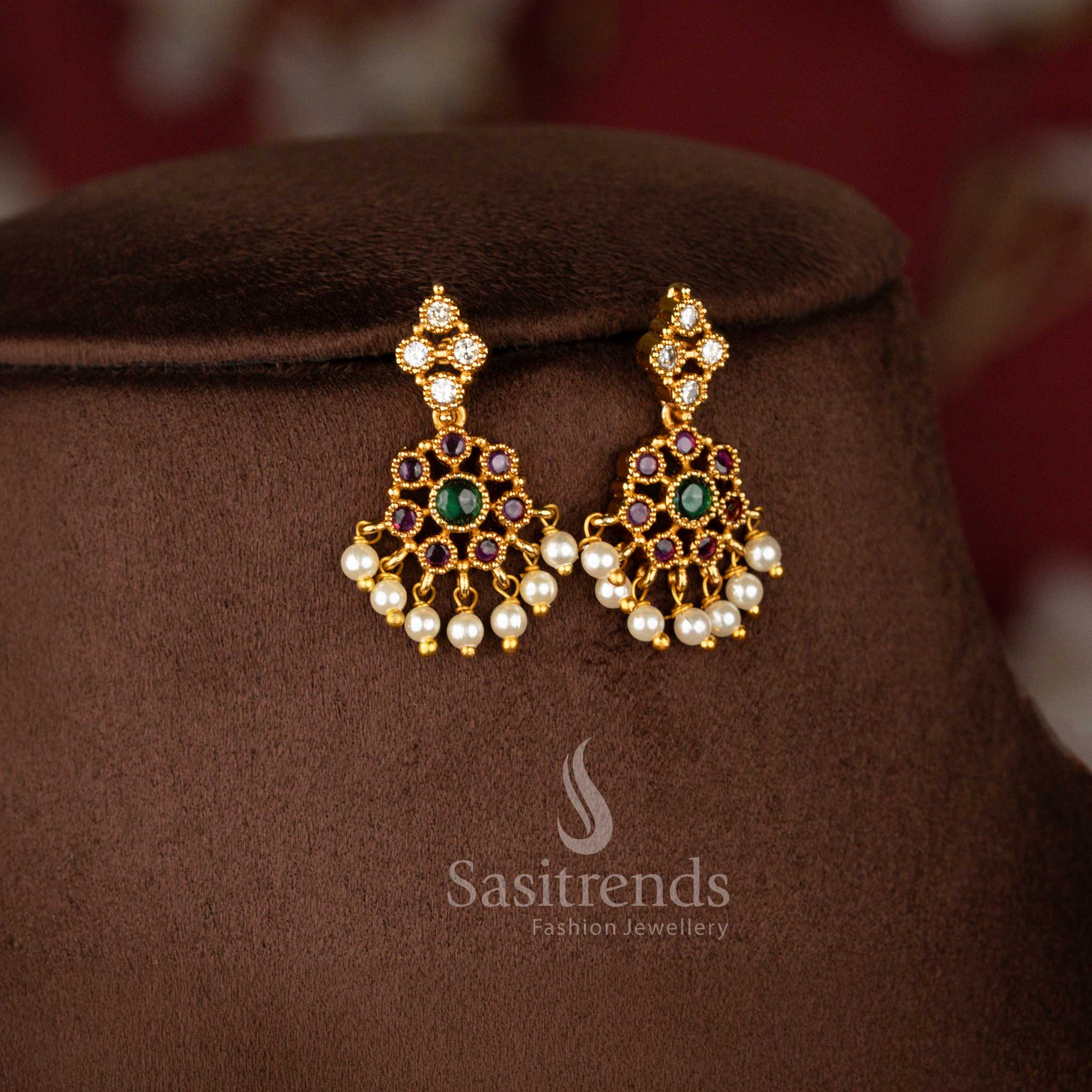 Matte Gold Plated Floral Pendant Necklace Jewellery Set with Matching Earrings for Women - Sasitrends