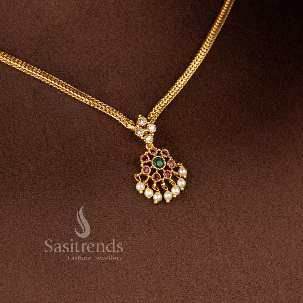 Elegant Matte Gold Plated Floral Pendant Jewellery Set with Gold Bead Danglers - Sasitrends