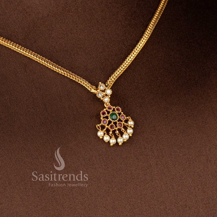 Elegant Matte Gold Plated Floral Pendant Jewellery Set with Gold Bead Danglers - Sasitrends