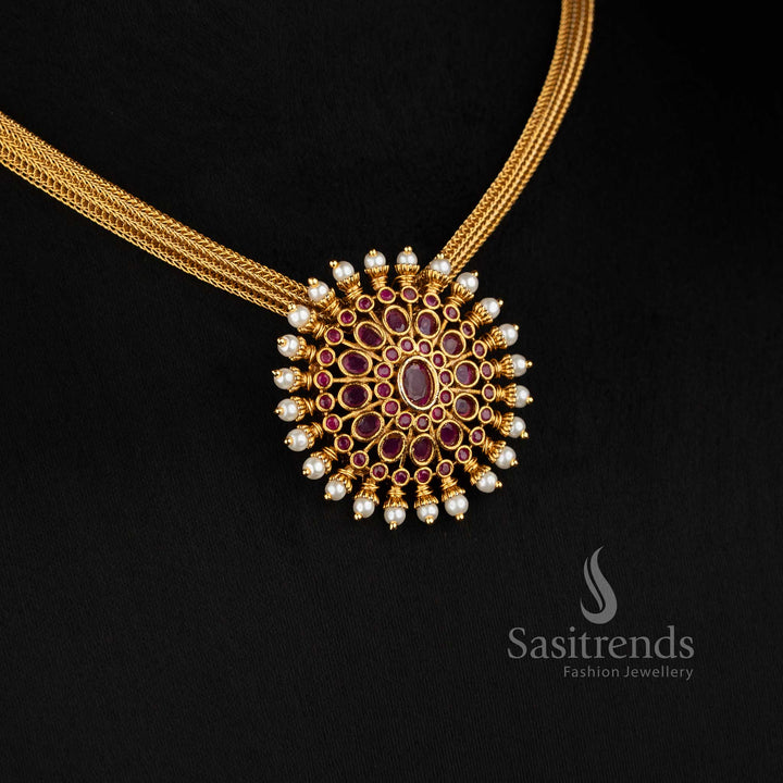 Matte Gold Plated Temple Floral Choker Necklace Set for Weddings and Festive Wear - Sasitrends