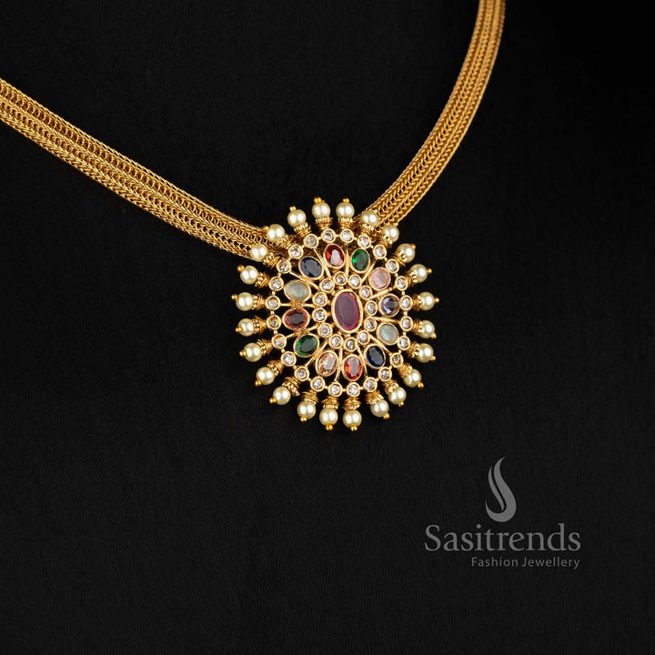 Traditional Matte Gold Plated Floral Pendant Choker Set for Women - Sasitrends
