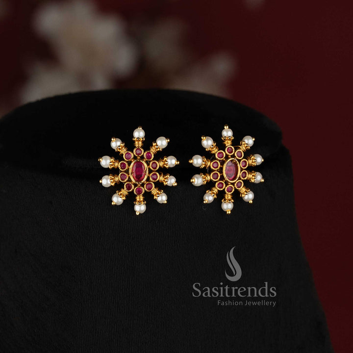 Traditional Matte Gold Plated Floral Pendant Choker Set for Women - Sasitrends
