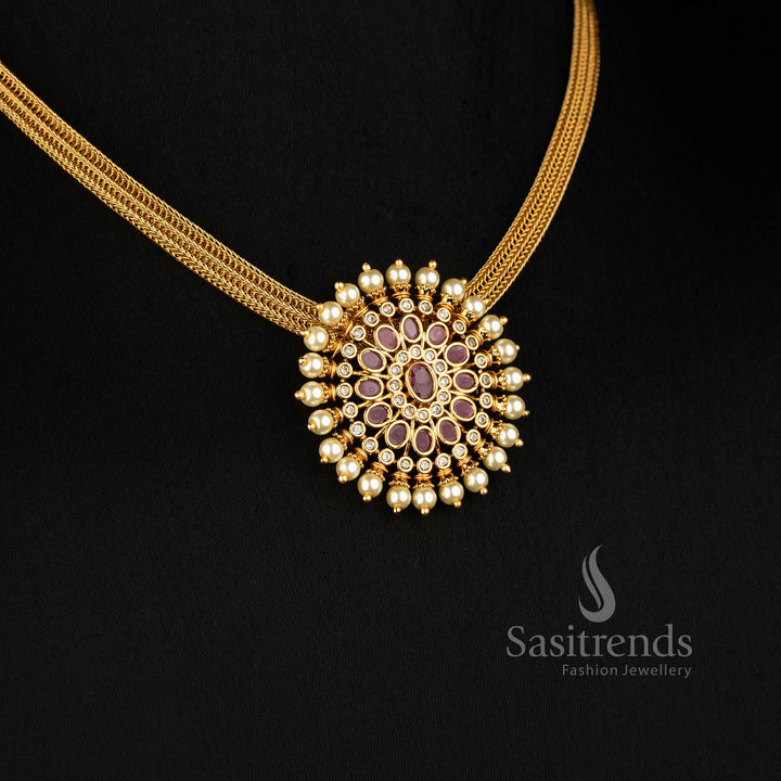 Traditional Matte Gold Plated Floral Pendant Choker Set for Women - Sasitrends
