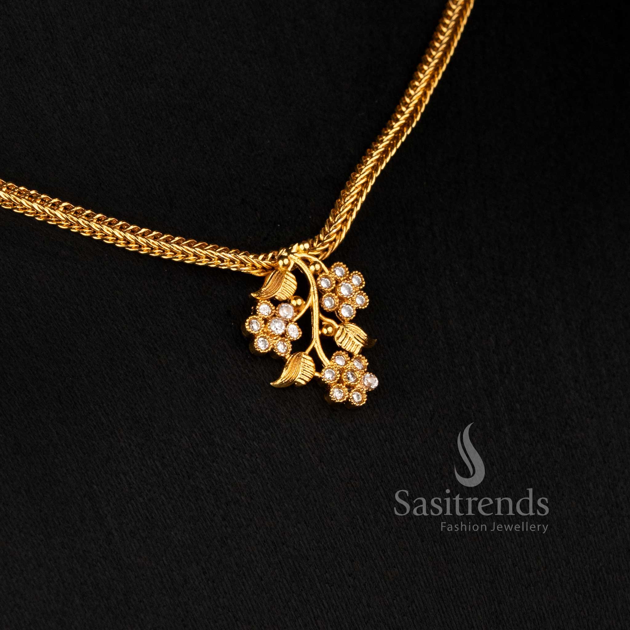 Rich Look Matte Gold Floral Leaf Motif Necklace Set for wedding and festive sasree wear, high-quality finish - Sasitrends