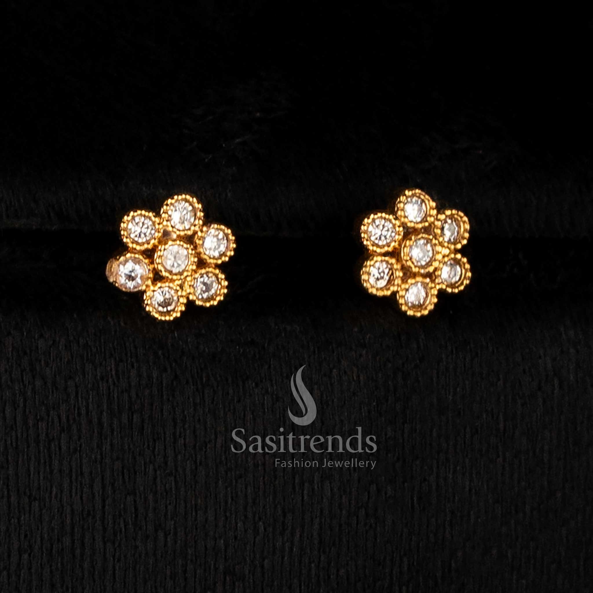 Premium Traditional Matte Gold Plated Flower Leaf Necklace set with AD stones for bridal and special occasions - Sasitrends
