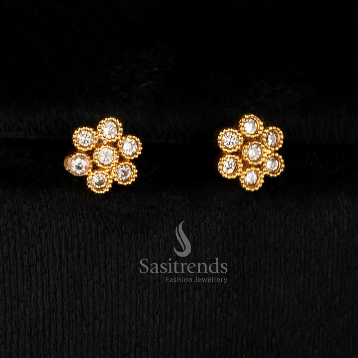 Premium Traditional Matte Gold Plated Flower Leaf Necklace set with AD stones for bridal and special occasions - Sasitrends
