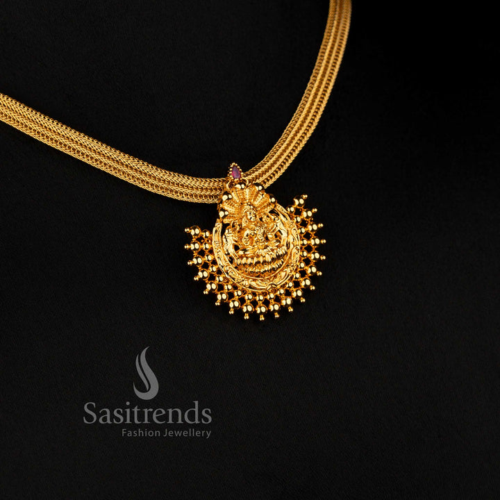 South Indian temple carved choker necklace set for weddings and festive occasions - Sasitrends