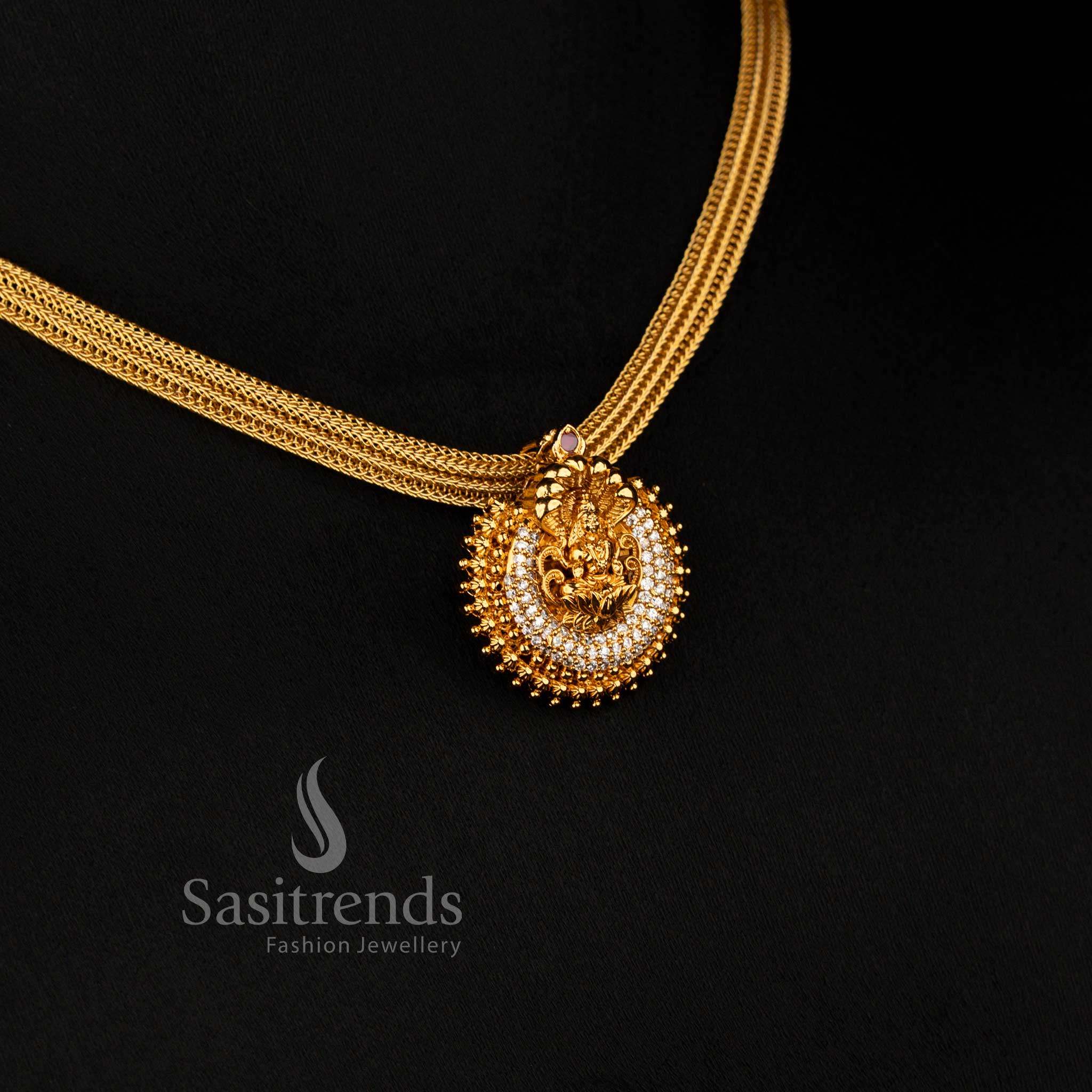 Temple jewellery Lakshmi motif stud earrings with intricate craftsmanship - Sasitrends