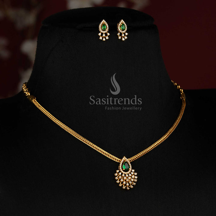 Temple Matte Gold Plated Teardrop AD Stone Necklace Set for Women - Sasitrends