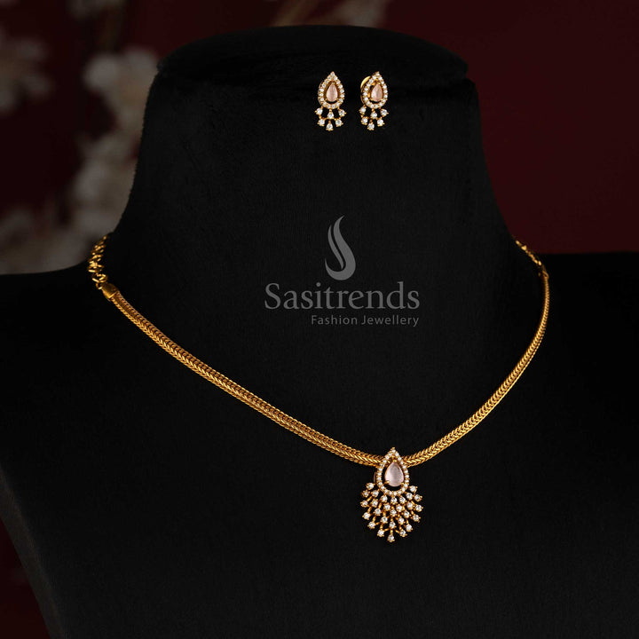 Temple Matte Gold Plated Teardrop AD Stone Necklace Set for Women - Sasitrends
