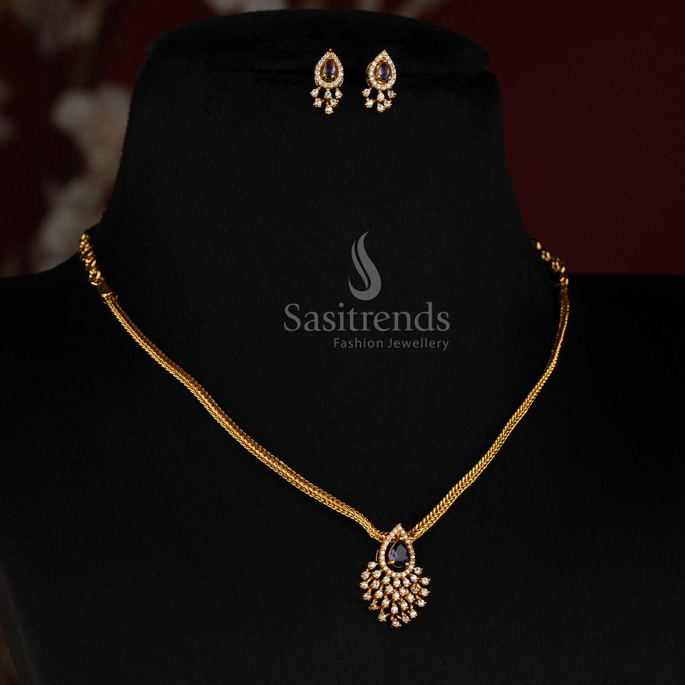 Temple Matte Gold Plated Teardrop AD Stone Necklace Set for Women - Sasitrends