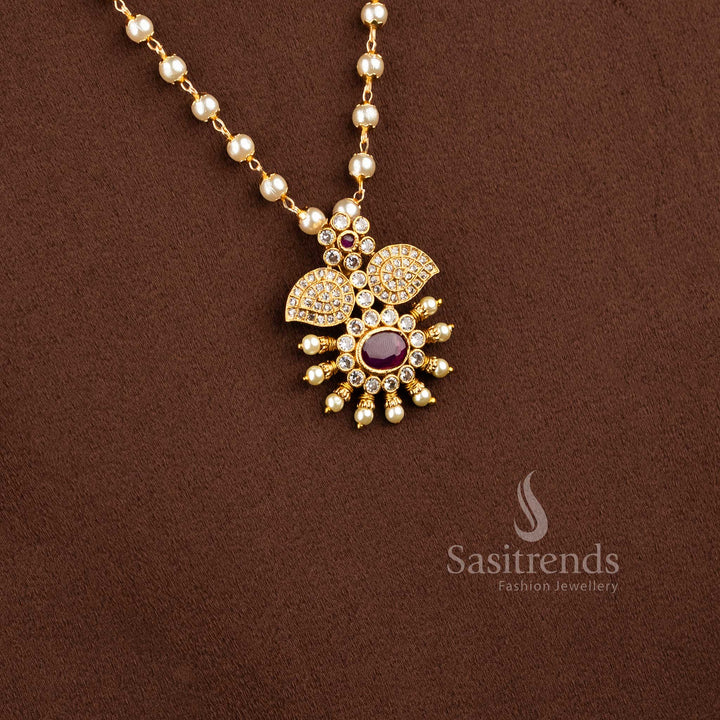Traditional South Indian style pearl necklace set with matching floral petal earrings 2192B - Sasitrends