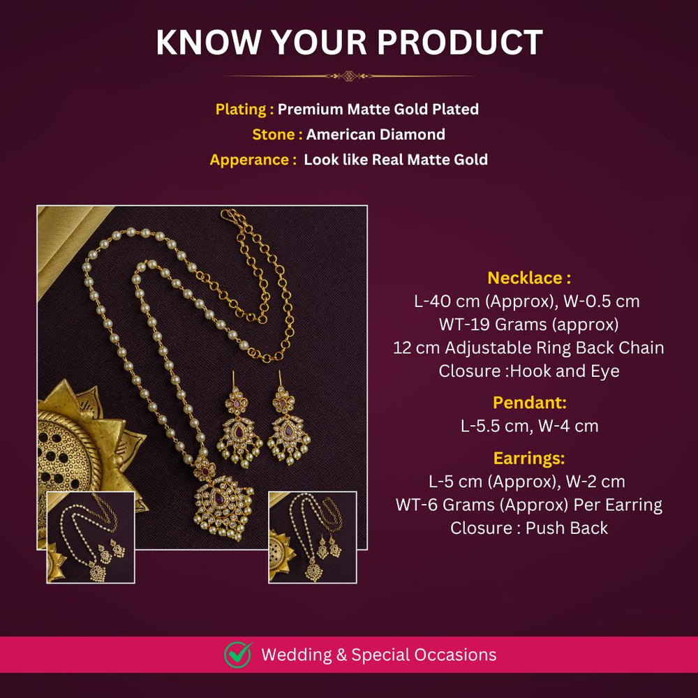 Matte Gold plated AD jewellery set Measurement Image - Sasitrends