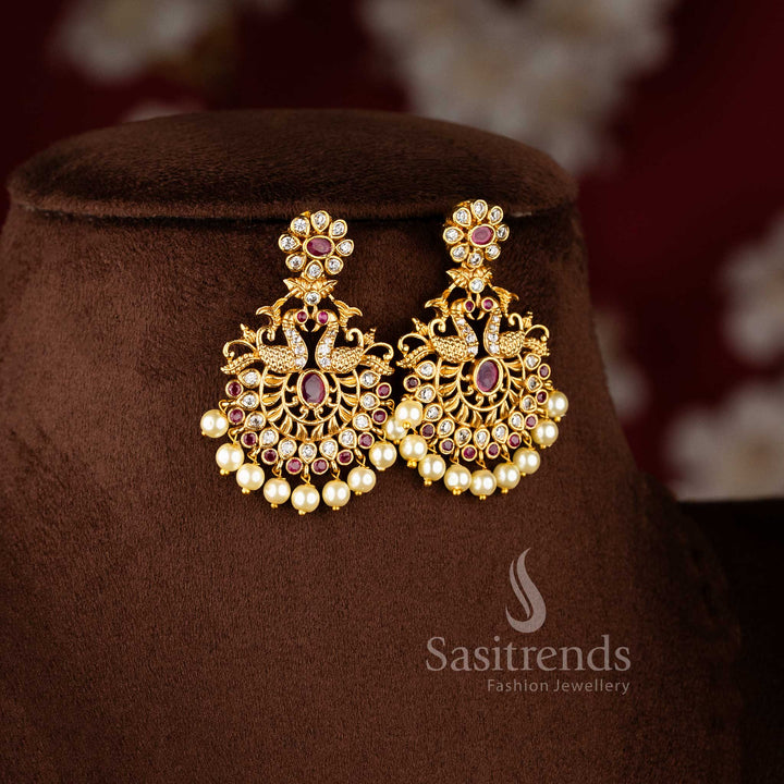 Jewellery Set With AD Stones And Traditional Finesse – A Serene Mix Of White-Ruby Sparkle – Sasitrends