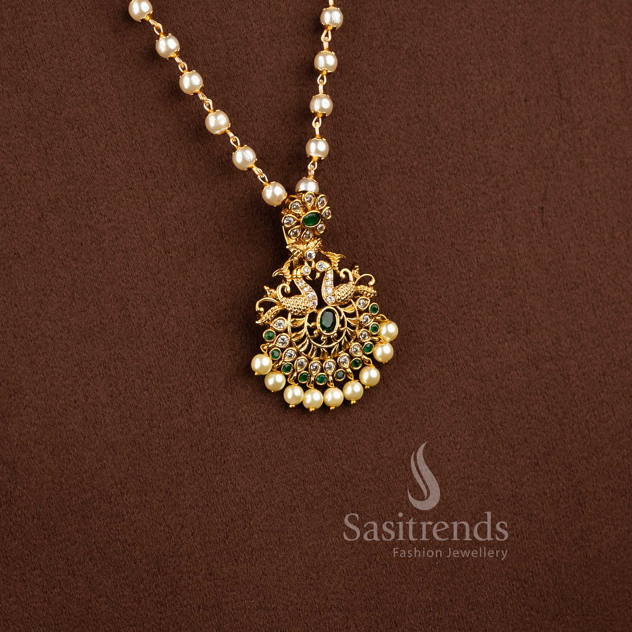 Jewellery Set With AD Stones And Traditional Finesse – A Serene Mix Of White-Green Sparkle – Sasitrends
