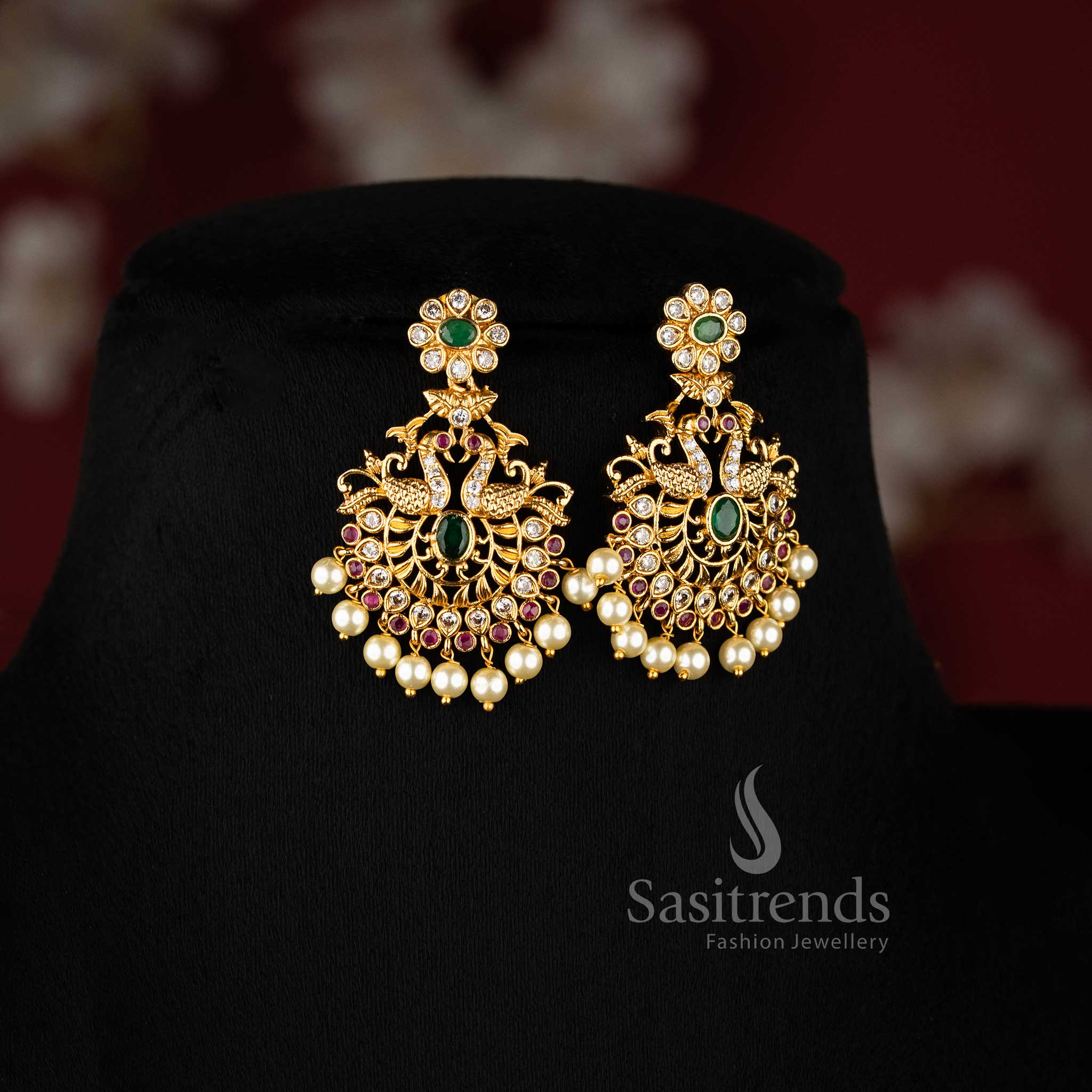 Matte Gold Plated Jewellery Set With AD Stones And Traditional Finesse – Sasitrends
